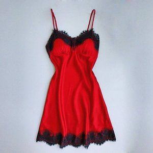 Ladies Home Sexy Pajamas Sexy V-Neck Lace Trim Sling Nightdress Red s-3xl